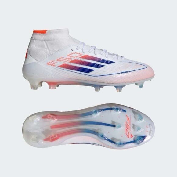 New Women’s Sz 10 Adidas F50 Elite Mid FG White Blue Soccer Cleats ID9203 - Picture 1 of 8
